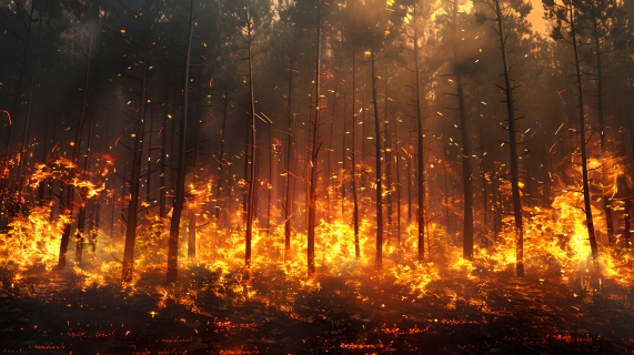 森林火灾燃烧树木图片