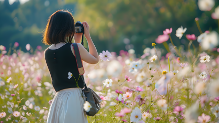 春游女孩格桑花图片