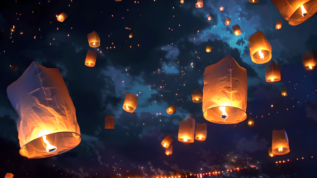 孔明灯仰拍图片