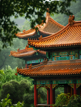国风建筑绿意盎然图片