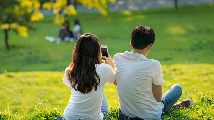 年轻夫妇春游版权图片下载