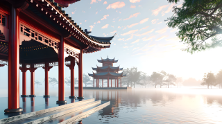国风建筑清澈蓝天图片
