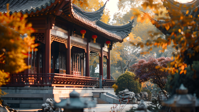 国风建筑秋季美景图片