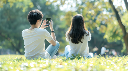 年轻夫妇户外游玩图片