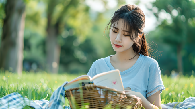 春游女孩阅读图片