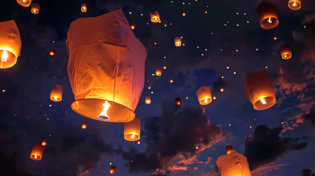 孔明灯节日氛围感版权图片下载