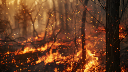 森林火灾燃烧的树木图片