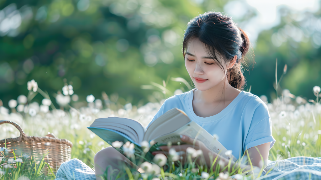 春游女孩安静看书版权图片下载