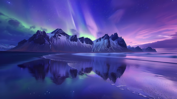北极光紫色光芒图片