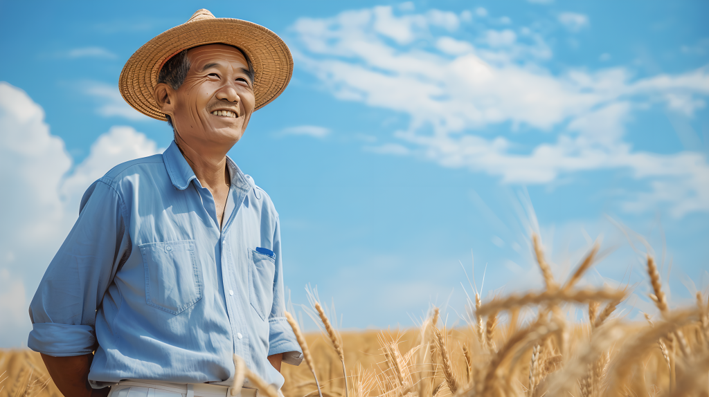 农民麦田愉快劳作图片