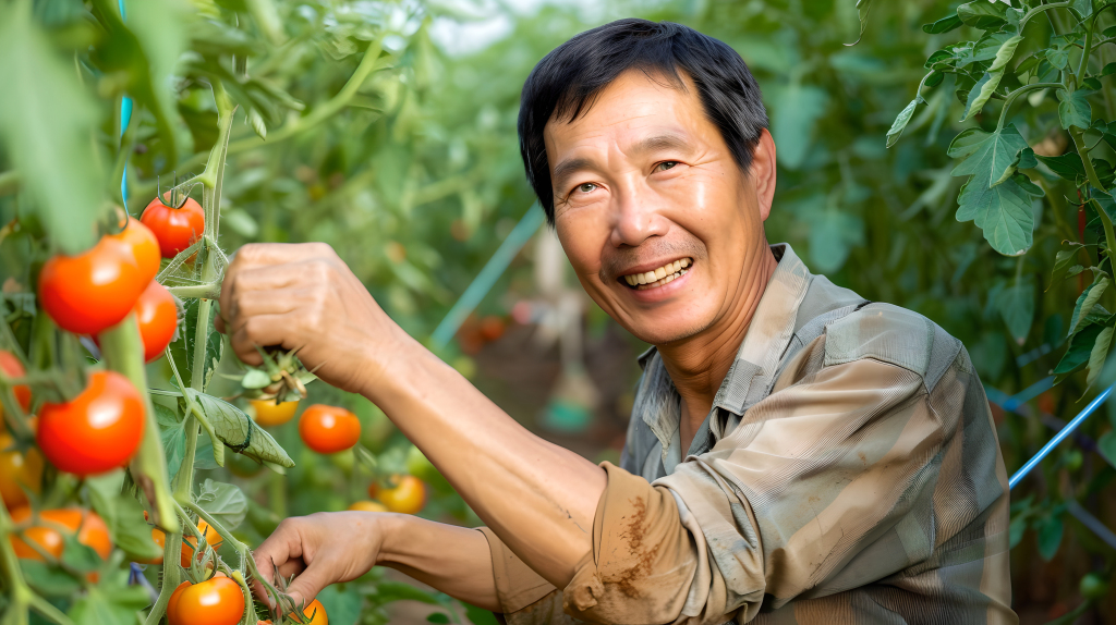 农民采摘西红柿版权图片下载