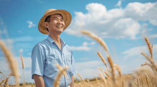 麦田微笑的农民仰拍图片