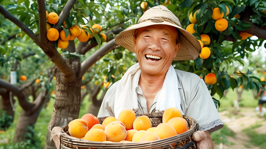 农民黄桃丰收版权图片下载