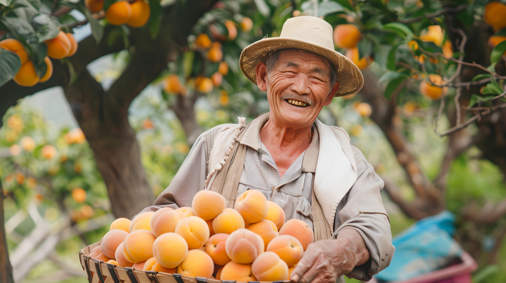 农民双手端着黄桃版权图片下载