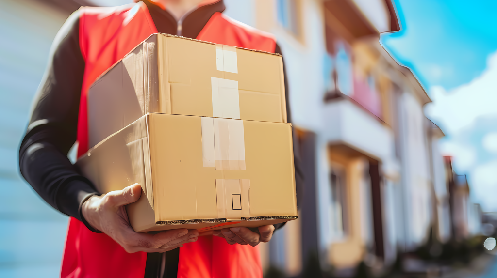 快递员穿工服送货图片