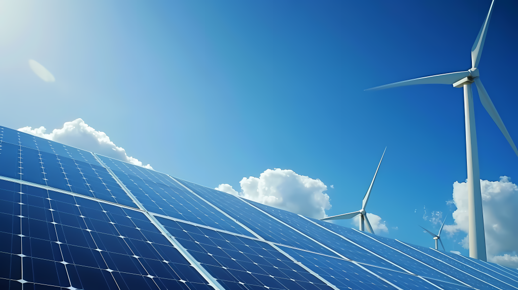 风车发电仰拍图片