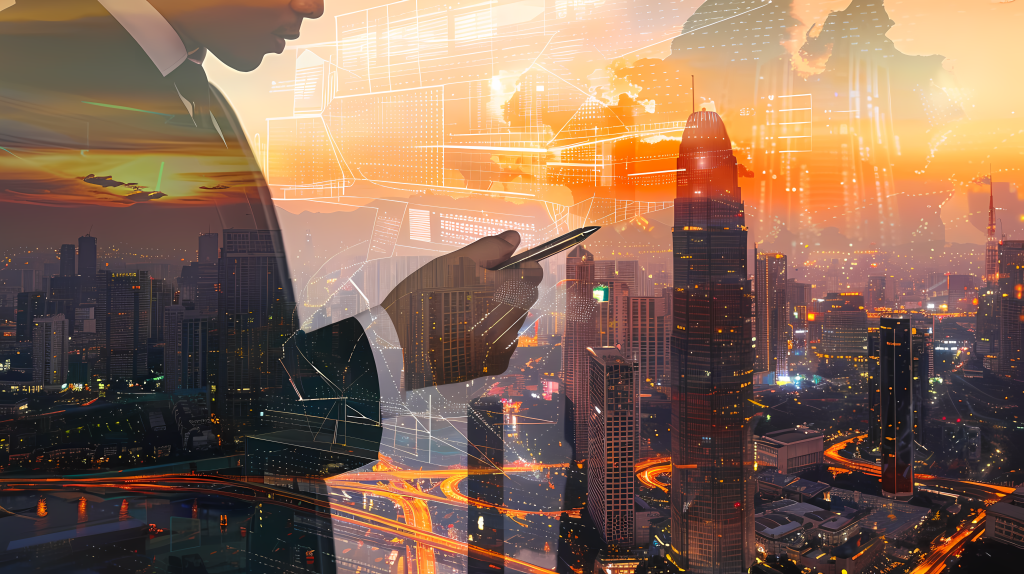 智能办公窗前的领导版权图片下载