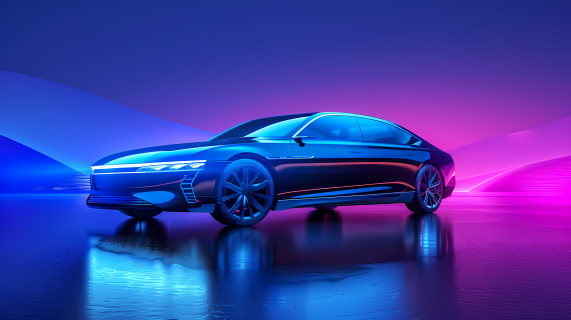 科技感轿车蓝紫色光影图片
