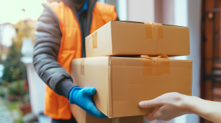 快递员戴手套送货图片