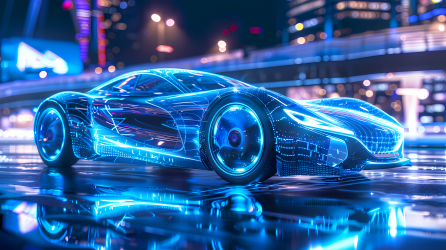 科技感轿车未来城市夜景图片