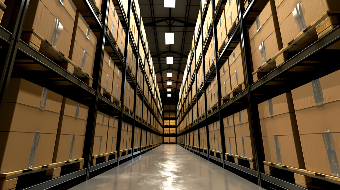 电商仓库高处货物图片