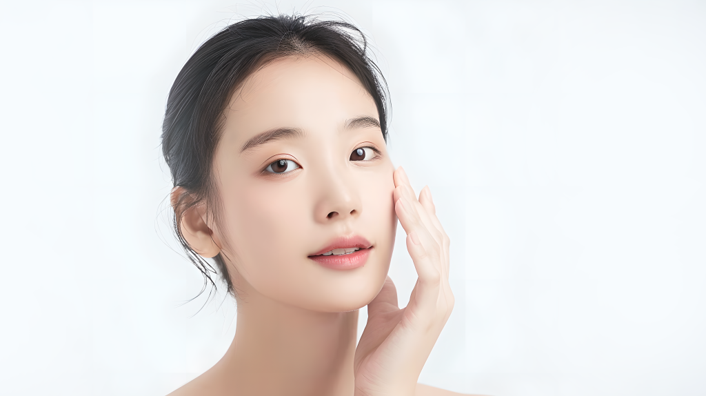 护肤女生触碰面部图片