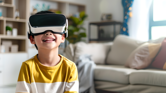 小男孩佩戴VR眼镜图片