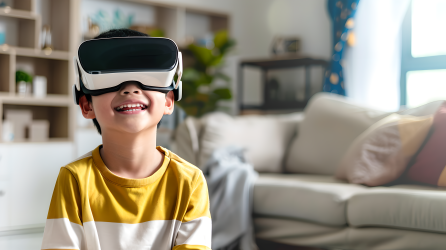 小男孩佩戴VR眼镜图片
