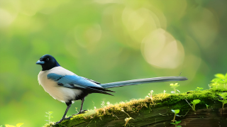 喜鹊绿色模糊背景图片