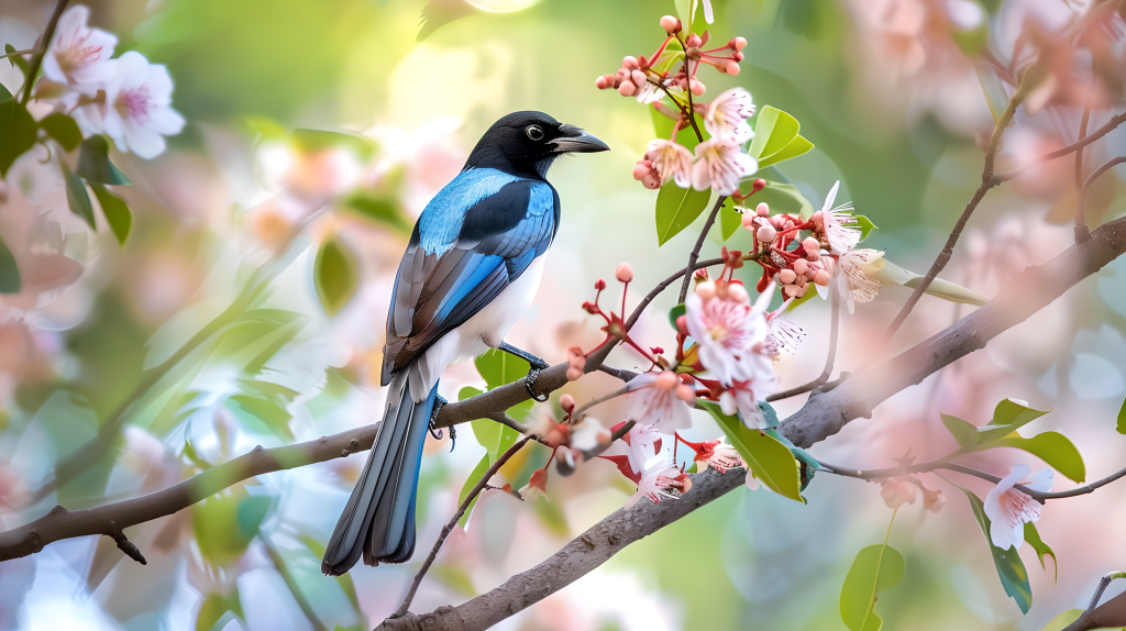 喜鹊和花朵版权图片下载