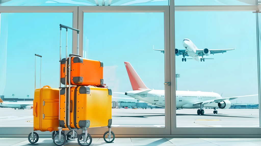 橙黄色行李箱图片