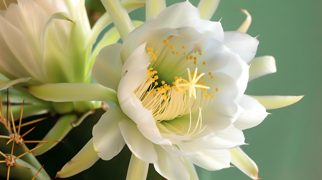 白色昙花绿色背景版权图片下载