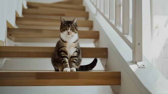 胖猫蹲在台阶上图片
