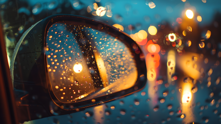 后视镜上的雨滴暴雨图片