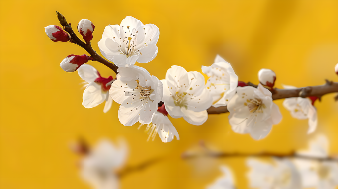 白色杏花黄色背景图片