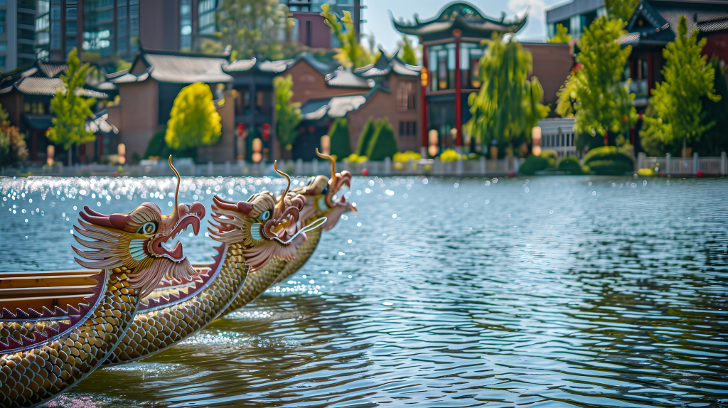 龙舟湖面风光图片