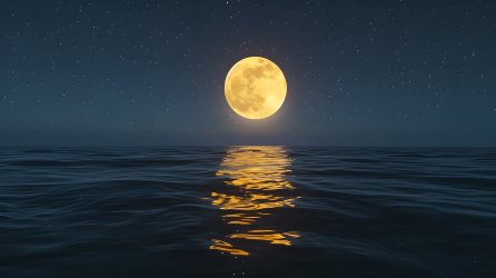 海洋夜空黄色月亮图片