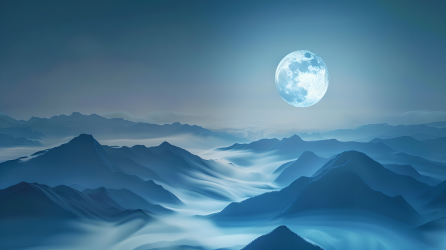 月亮山间云雾图片