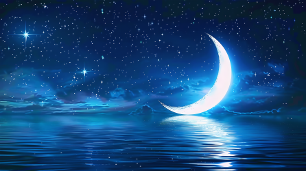 夜晚星空湖面月亮图片