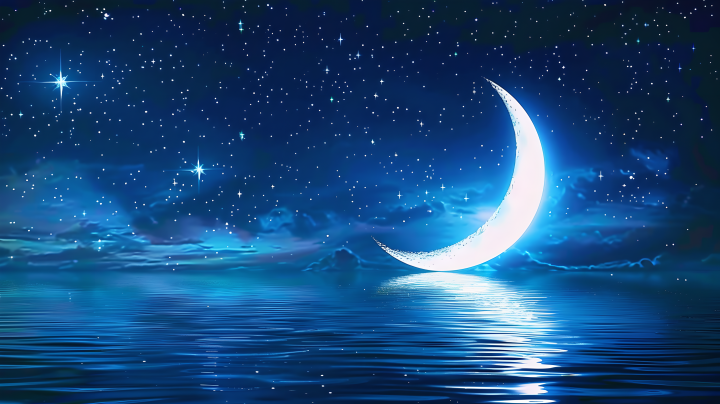夜晚星空湖面月亮版权图片下载