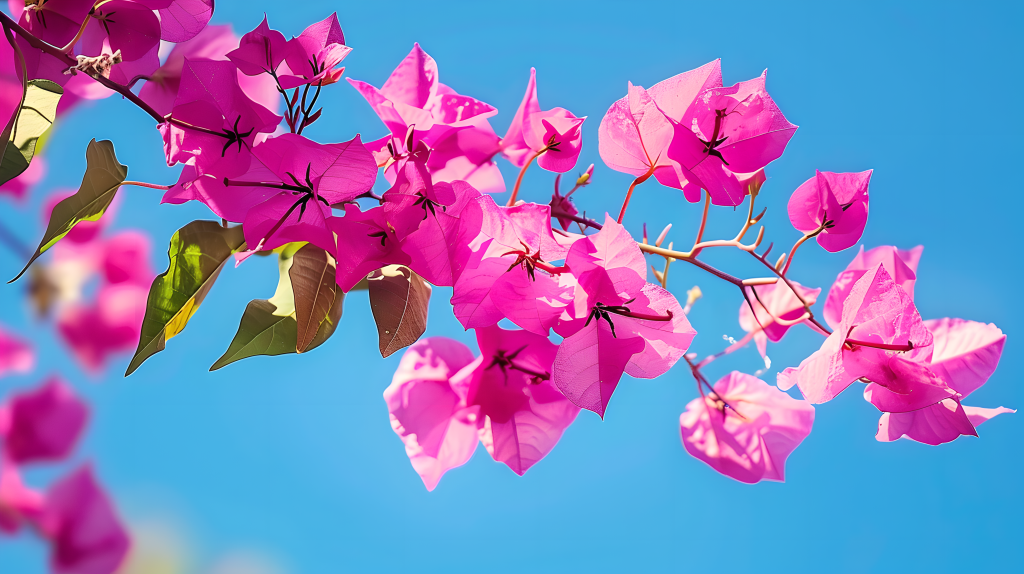 三角梅清澈蓝天图片