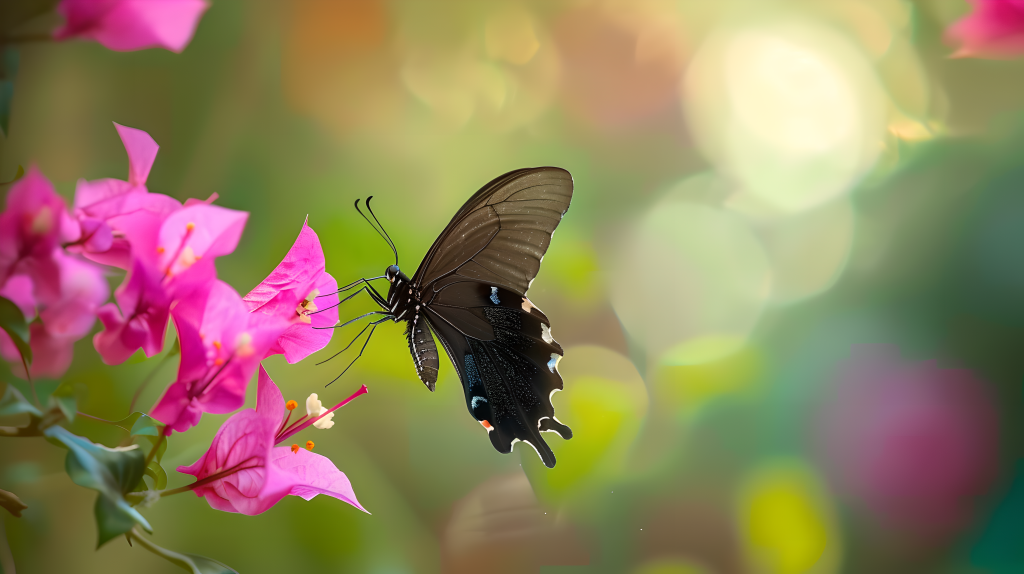 三角梅蝴蝶光影图片