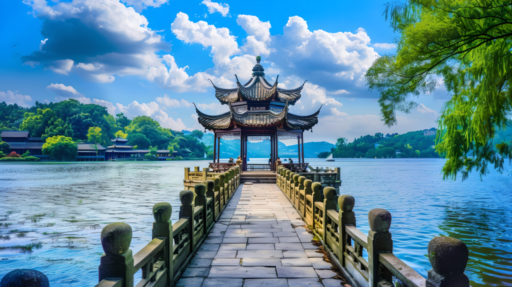 湖边凉亭版权图片下载