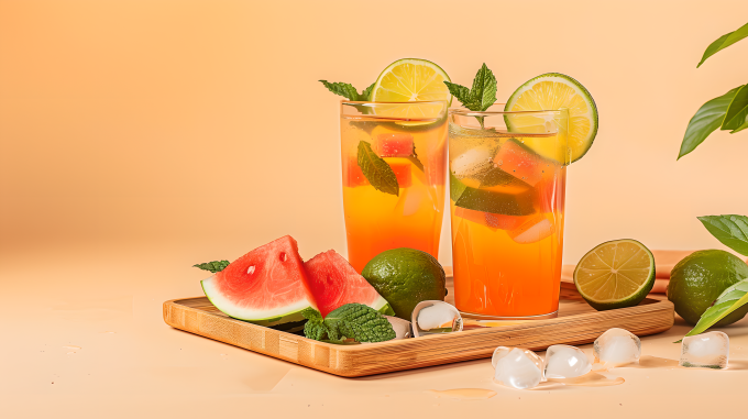 水果茶橙色背景图片