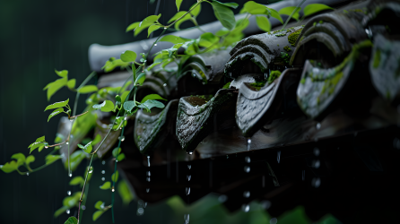 梅雨季节黑色屋檐图片