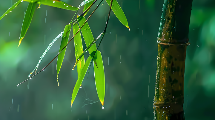 梅雨中的竹叶版权图片下载