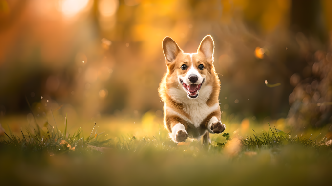 小狗橙色夕阳图片