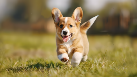 小狗在草地上奔跑图片