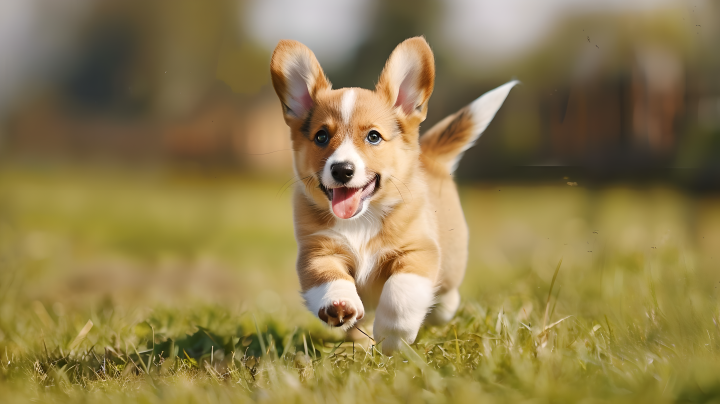 小狗在草地上奔跑版权图片下载