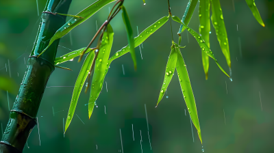 梅雨竹叶雨滴图片